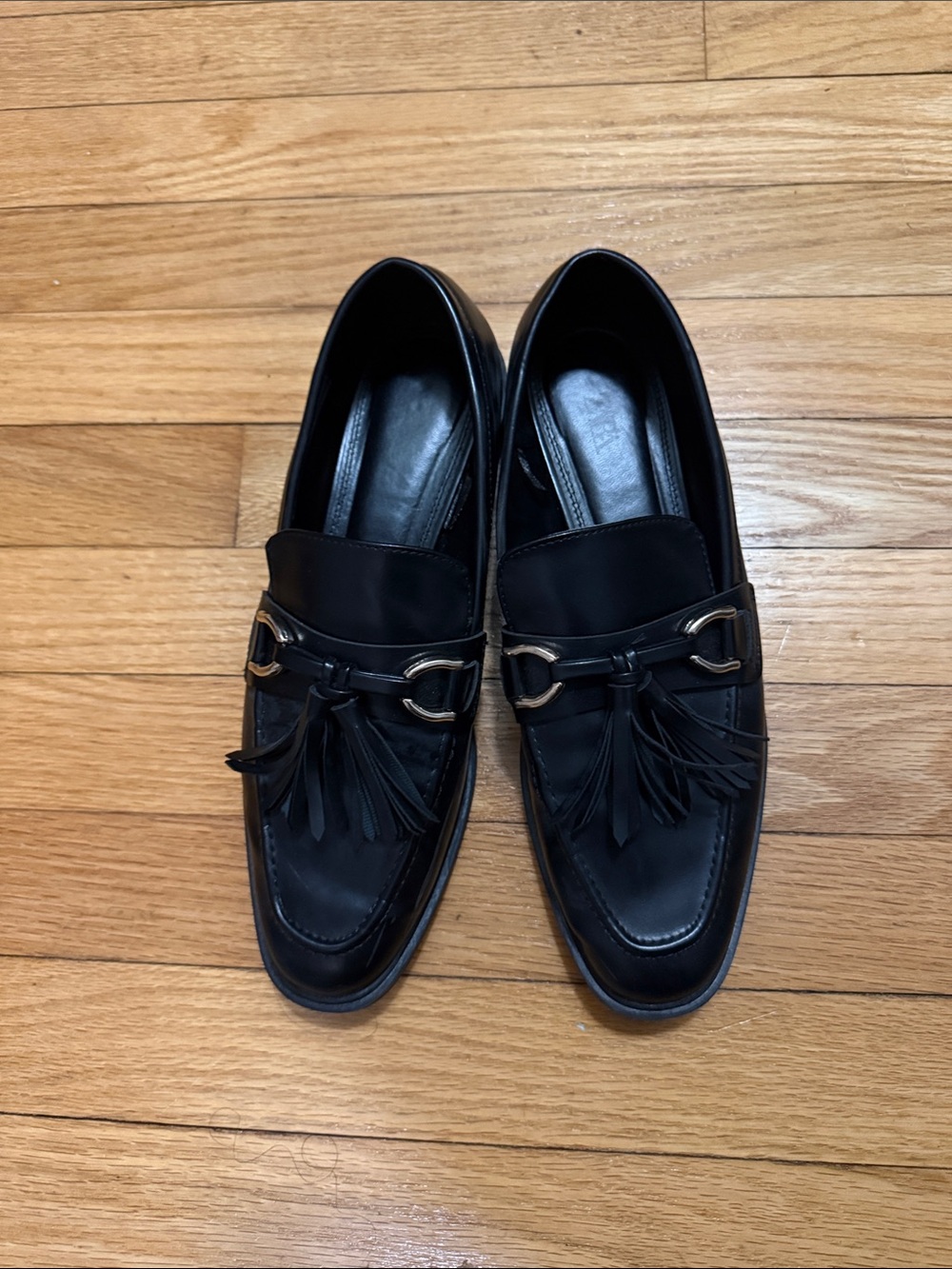 Zara Black Tassel Loafers with Metal Bit Detail